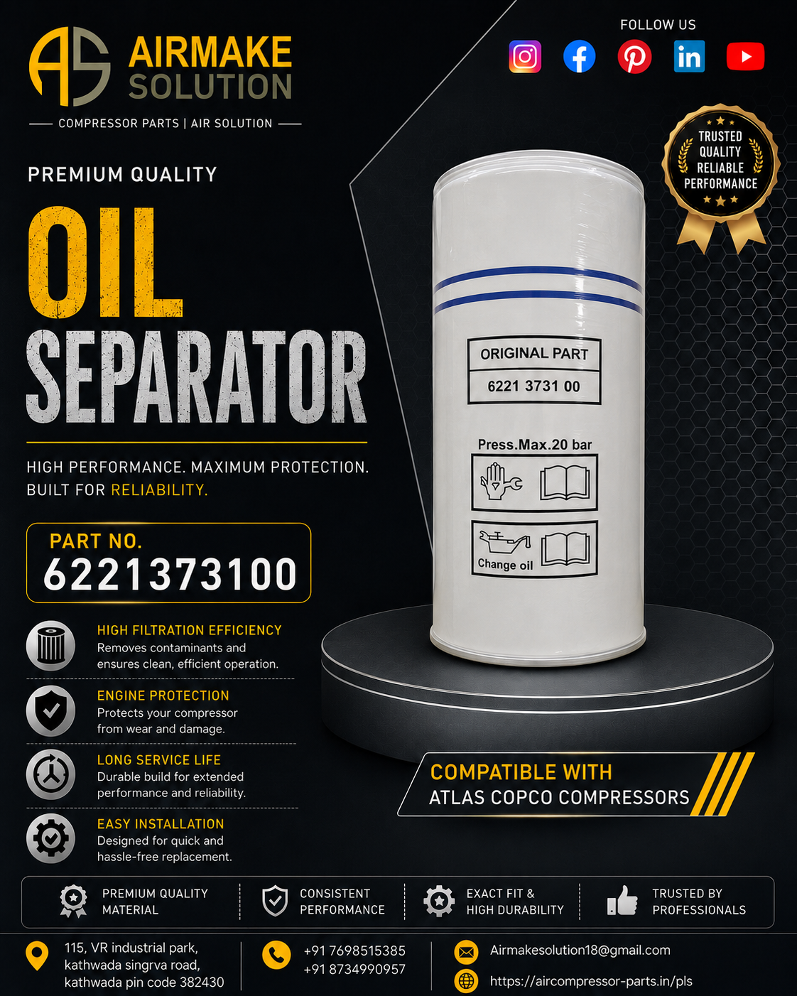 Atlas Copco Oil Separator 6221373100: Complete Guide to Compressor Protection, Air Quality and Efficient Performance