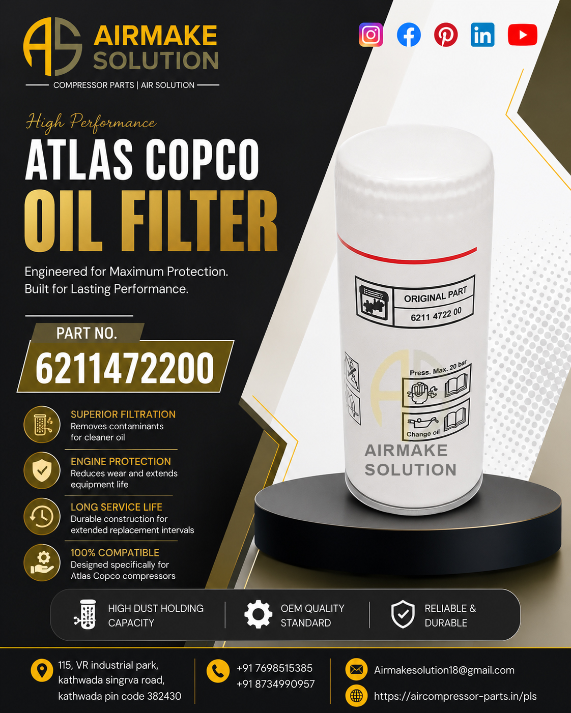 Atlas Copco Oil Filter 6211472200: High-Performance Filtration for Reliable Compressor Operation