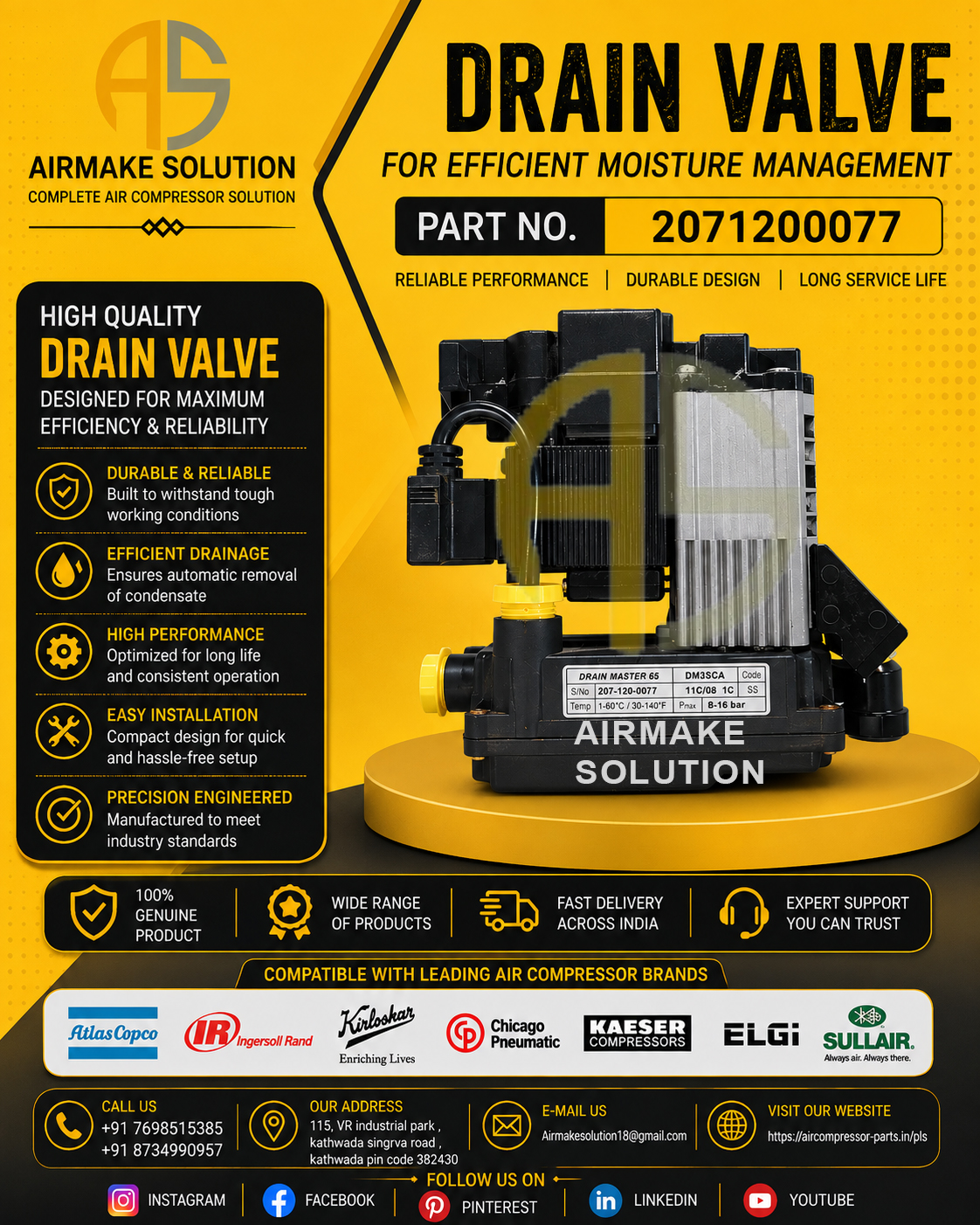 Chicago Pneumatic Drain Valve Part No. 207120007: Efficient Moisture Management for Air Compressors