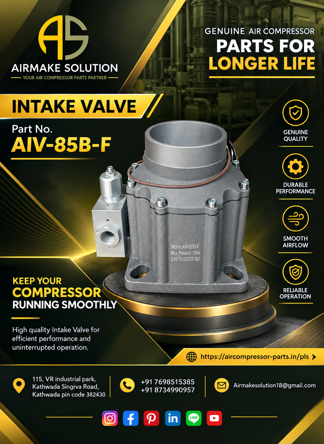 Intake Valve AV-85B-F – High-Quality Air Compressor Intake Valve for Reliable Performance