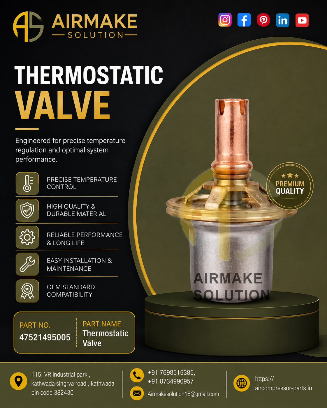 Thermostatic Valve 47521495005 – Precise Temperature Control for Air Compressors