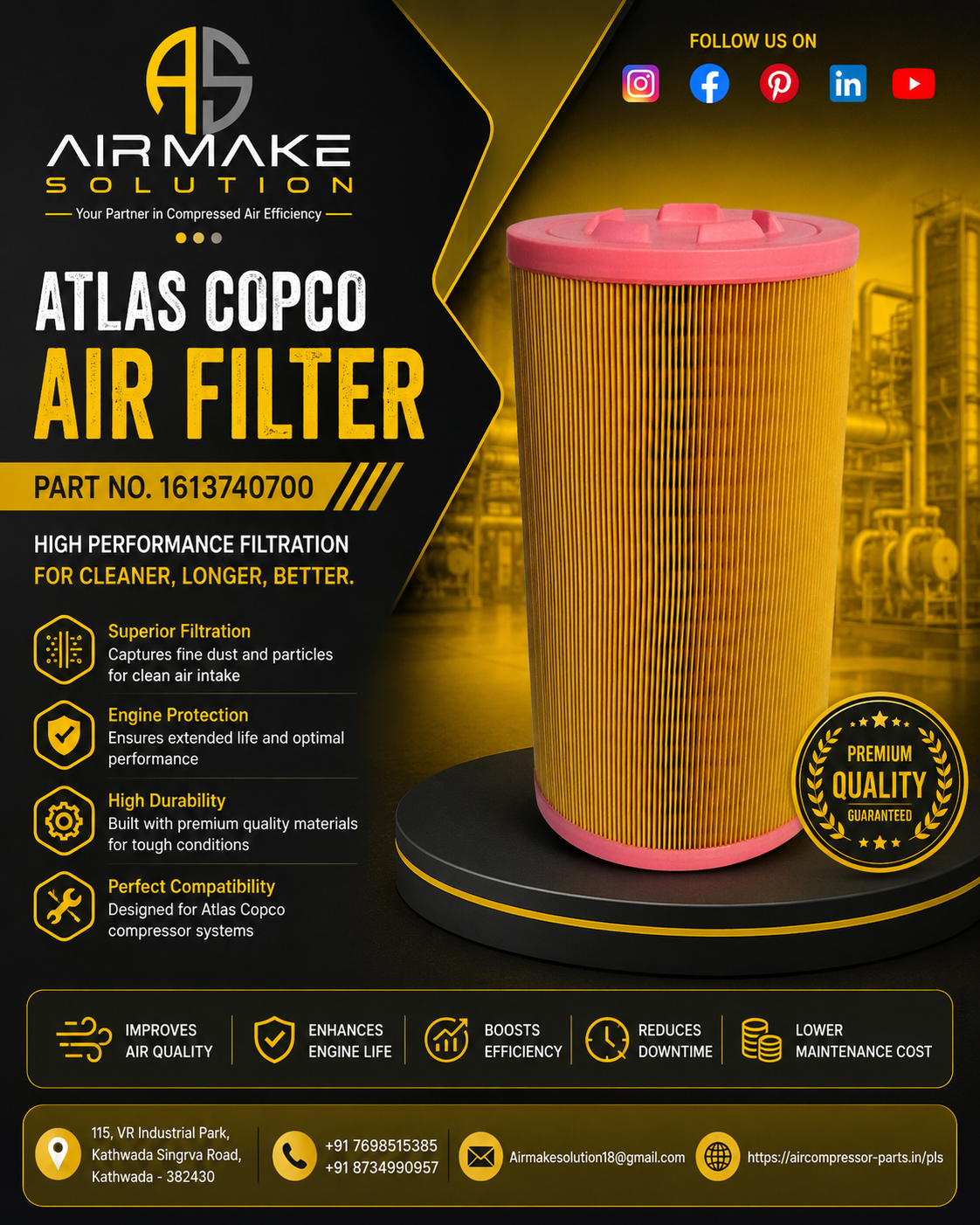 Atlas Copco Air Filter 1613740700: Improve Compressor Filtration, Efficiency & Equipment Protection