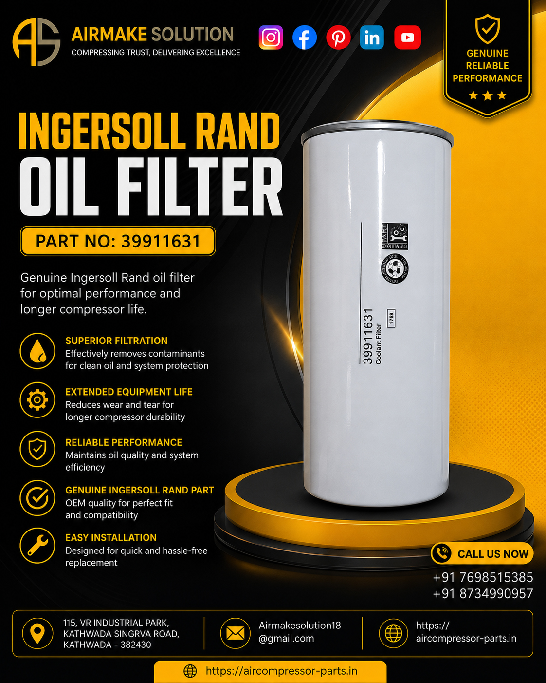 Ingersoll Rand Oil Filter 39911631 – High-Performance Air Compressor Oil Filter